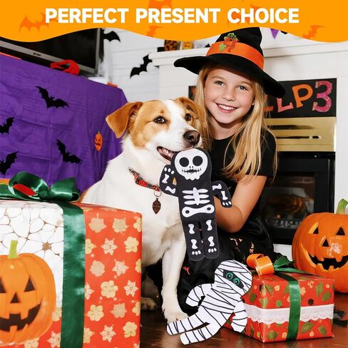 Pawchie Halloween speceaky Dog Toys 2 pcs للكلاب الصغيرة المتوسطة ، لا حشو لعبة جرو جرو ، ألعاب زخارف ناعمة ألعاب مضغ تفاعلية خالية من الفوضى للملل المثالي ، الهيكل العظمي والمومياء in Kuwait
