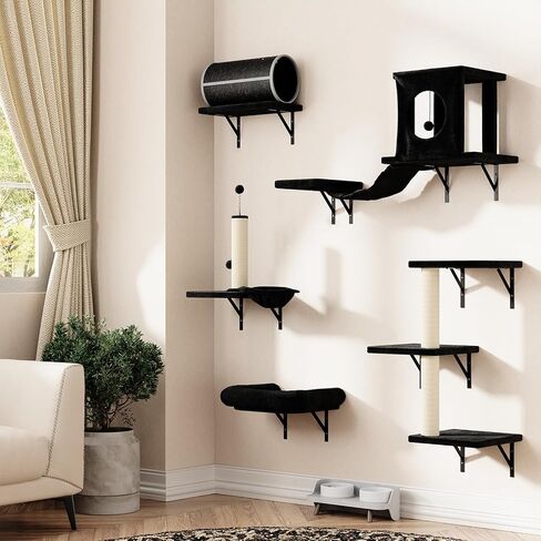 Nunu Lab Hound Wall Furniture ، 7 PCS Cat Wall Wall Wall With House ، Tunnel ، Bridge ، خطوات ، خدش ، أرجوحة ، سرير ، أثاث آمن ومستقر داخلي للعب القطط ، الرمادي ، in Kuwait