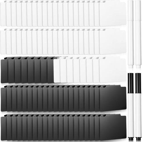 50 Pcs Basket Labels Clip Set for Storage Bins Include Removable PVC Bin Label Holders with Chalk Markers for Kitchen Pantry Organization Labeling Box Shelf 48+2 96+4 (White) in Saudi Arabia
