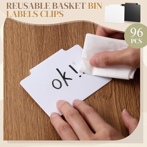 50 Pcs Basket Labels Clip Set for Storage Bins Include Removable PVC Bin Label Holders with Chalk Markers for Kitchen Pantry Organization Labeling Box Shelf 48+2 96+4 (White) in Saudi Arabia
