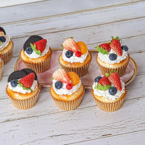 Artificial Cupcake Display Model, Realistic PU Faux Cupcakes, Includes 6 Pieces with Fruit and Cream Decoration, Brown Wrinkled Cupcake Liners, Ideal for Photography, Art, and Home Decoration in Saudi Arabia