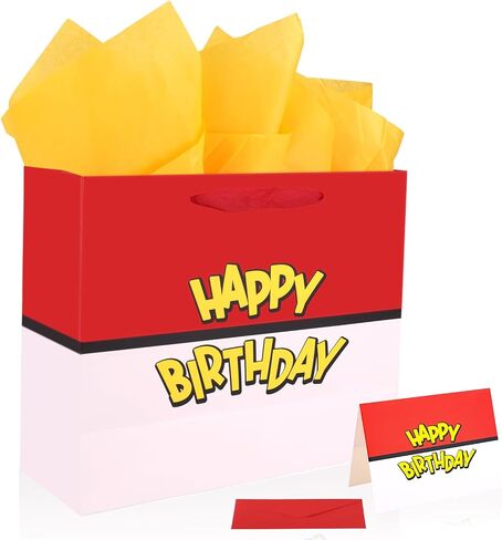 Birthday Party Gift Bag Set, Red and White Cartoon Animation Theme Goodie Bag Wrapping Paper Greeting Card Envelope for Kids Birthday Party Decoration Supplies in Saudi Arabia