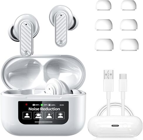AI Language Translator Earbuds Real Time,144 Languages Online and Offline Translation Earbuds, No Subscription Required, Smart Touch Screen Housing, Fit for iOS and Android (White) in Saudi Arabia