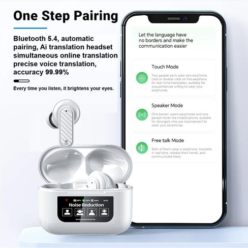 AI Language Translator Earbuds Real Time,144 Languages Online and Offline Translation Earbuds, No Subscription Required, Smart Touch Screen Housing, Fit for iOS and Android (White) in Saudi Arabia