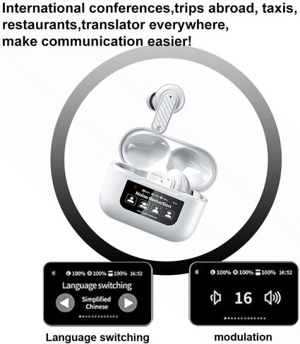 AI Language Translator Earbuds Real Time,144 Languages Online and Offline Translation Earbuds, No Subscription Required, Smart Touch Screen Housing, Fit for iOS and Android (White) in Saudi Arabia