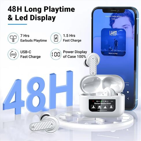 AI Language Translator Earbuds Real Time,144 Languages Online and Offline Translation Earbuds, No Subscription Required, Smart Touch Screen Housing, Fit for iOS and Android (White) in Saudi Arabia