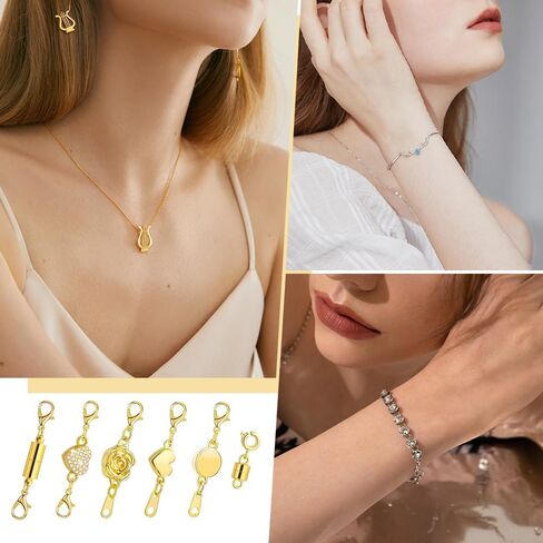 6Pcs Necklace Bracelets Clasps, Easy Lock Jewelry Extenders with Lobster Claws, Gold Silver Jewelry Clasps for DIY Jewelry Making (Gold) in Saudi Arabia