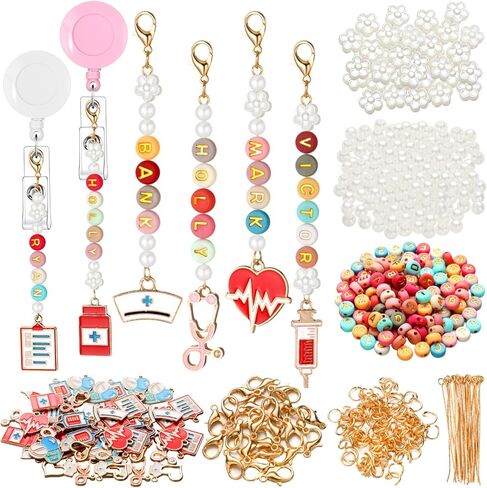Suncalla 653 PCS DIY Nurse -keychain Making Kit Clip ممرضة ممرضة على سحر شارة بكرة الشارة للمساعد الطبي الطبيب إكسسوارات عمل زميل في العمل in Kuwait