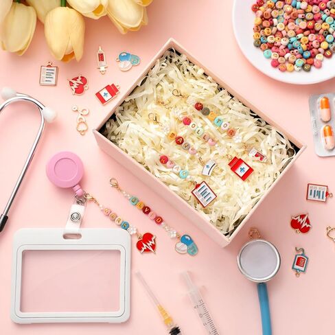 Suncalla 653 PCS DIY Nurse -keychain Making Kit Clip ممرضة ممرضة على سحر شارة بكرة الشارة للمساعد الطبي الطبيب إكسسوارات عمل زميل في العمل in Kuwait