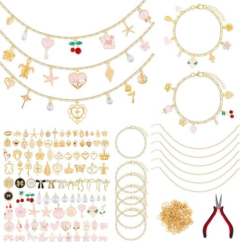 Quelay 328 Pcs Coquette Vintage Charm Necklace Making Kit Bulk for Women DIY with 118 Charms 200 Jump Rings 5 Necklaces 5 Bracelets Tools Accessories for Gift Beginner Arts and Craft Christmas in Saudi Arabia
