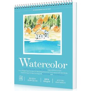 Sadoup 9x12 Watercolor Paper Pad, 140lb/300gsm, Spiral Bound, 24 Sheets in Saudi Arabia