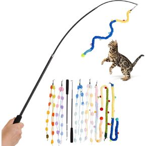 Cat Wand Toy, 8Pcs Retractable Plush Srtip Cat Teaser Wand Toys with Bell & String, Long Interactive Wand Toys for Indoor Kitten, Exercise in Kuwait