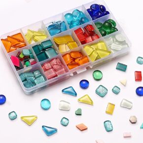 350pcs بلاط الفسيفساء للحرف اليدوية ، والألوان المختلطة اللوازم الزجاجية غير المنتظمة مع صندوق التخزين ، ومجموعات الفسيفساء للبالغين للحرف الفنية DIY ، لوازم الفسيفساء لزينة المنزل in Kuwait
