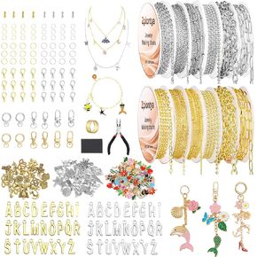 Zplontya 18K Necklace Chains for Jewelry Making Kit 381PCS Include 50Ft 12 Rolls Gold/Silver Necklace Chains and Charms,Jump Rings,Pliers&Accessories for DIY Necklace Bracelet Keychain Crafting Gifts in Kuwait