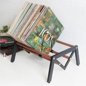 Vinyl Record Holder,Record Storage and Display Organizer for Countertop,Cd Storage Rack,Black metal frame paired with walnut wood,90-120 LP Vinyl Record Storage Rack. in Saudi Arabia