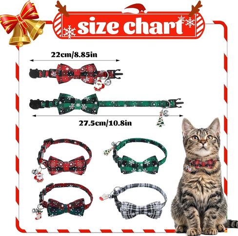 4pcs Christmas Cat Planars مع ربطة عنق وجرس ، وأنماط قابلة للعبّة قابلة للعبّار ، طوق ندفة الثلج للقطط البالغة Kitty Chinten ، مستلزمات الحيوانات الأليفة لعيد الميلاد in Kuwait