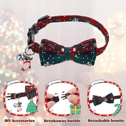 4pcs Christmas Cat Planars مع ربطة عنق وجرس ، وأنماط قابلة للعبّة قابلة للعبّار ، طوق ندفة الثلج للقطط البالغة Kitty Chinten ، مستلزمات الحيوانات الأليفة لعيد الميلاد in Kuwait