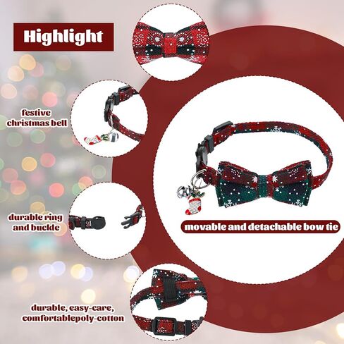 4pcs Christmas Cat Planars مع ربطة عنق وجرس ، وأنماط قابلة للعبّة قابلة للعبّار ، طوق ندفة الثلج للقطط البالغة Kitty Chinten ، مستلزمات الحيوانات الأليفة لعيد الميلاد in Kuwait