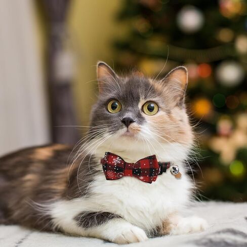 4pcs Christmas Cat Planars مع ربطة عنق وجرس ، وأنماط قابلة للعبّة قابلة للعبّار ، طوق ندفة الثلج للقطط البالغة Kitty Chinten ، مستلزمات الحيوانات الأليفة لعيد الميلاد in Kuwait
