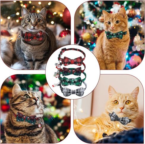 4pcs Christmas Cat Planars مع ربطة عنق وجرس ، وأنماط قابلة للعبّة قابلة للعبّار ، طوق ندفة الثلج للقطط البالغة Kitty Chinten ، مستلزمات الحيوانات الأليفة لعيد الميلاد in Kuwait