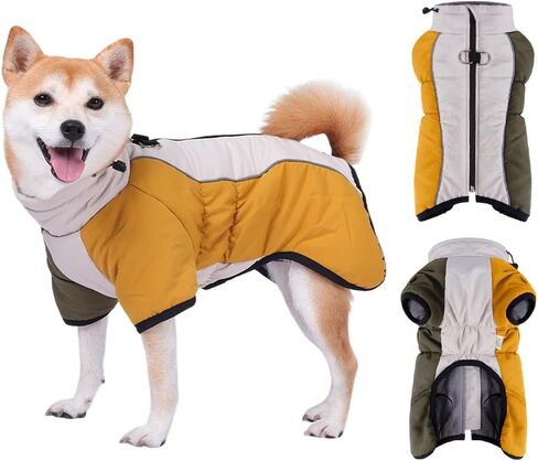 Dog Winter Coat with Built-in Harness - Reflective Warm Puffer Pet Jacket with D-Rings & Back Zipper, High Visibility Waterproof Cold Weather Vest with Sleeves for Small Dogs,Yellow/Green-M in Saudi Arabia
