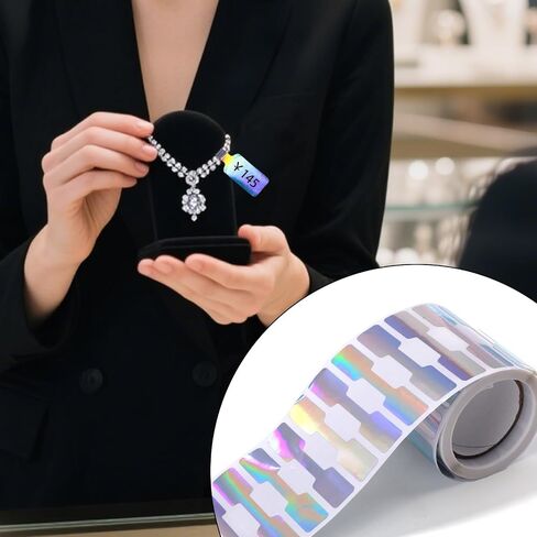 2 Rolls/1000pcs Jewelry Price Tags Stickers, Iridescent Paper Blank Jewelry Price Tag Label Self Adhesive Jewelries Tags Roll for Selling Bracelet Ring Earring Necklace Display in Saudi Arabia
