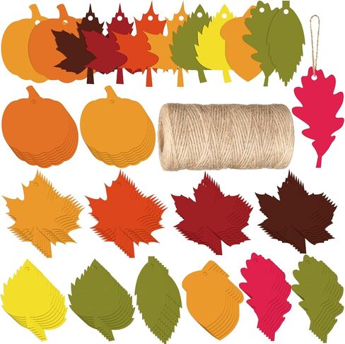 Yalikop 240 Pcs Fall Gift Tags Bulk with 210 ft Hemp Rope Maple Leaves Pumpkin Acorn Thanksgiving Paper Leaves for Crafts Autumn Cutouts Fall Name Tags for DIY Presents Gifts Wrapping Decoration in Saudi Arabia