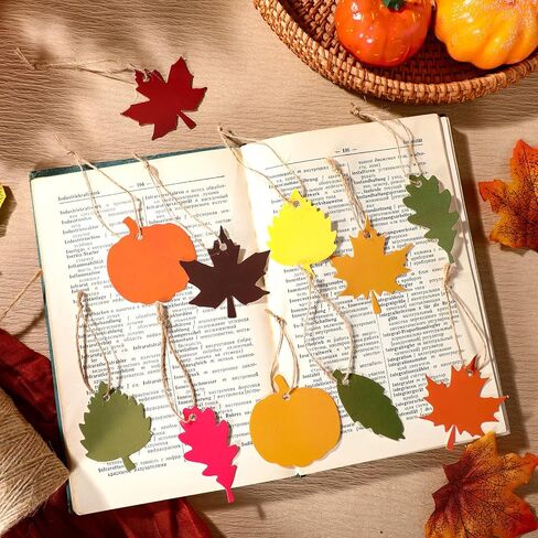 Yalikop 240 Pcs Fall Gift Tags Bulk with 210 ft Hemp Rope Maple Leaves Pumpkin Acorn Thanksgiving Paper Leaves for Crafts Autumn Cutouts Fall Name Tags for DIY Presents Gifts Wrapping Decoration in Saudi Arabia
