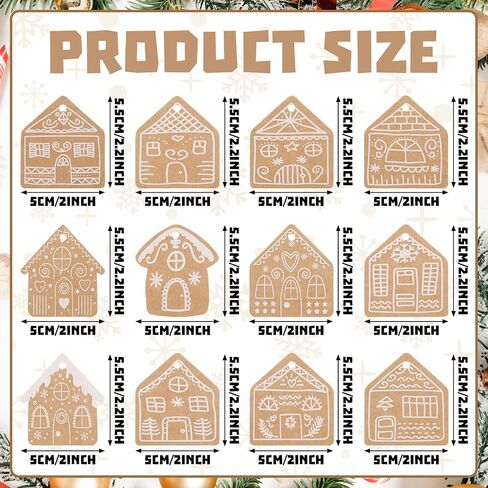 120 Pcs Christmas Gingerbread House Gift Tags Gingerbread House Christmas Tree Hanging Ornaments Brown Kraft Paper Labels with Hemp Rope for Xmas DIY Present Wrapping Holiday Decorations in Saudi Arabia