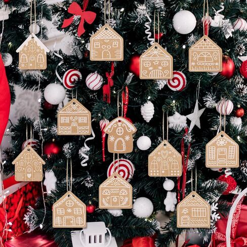 120 Pcs Christmas Gingerbread House Gift Tags Gingerbread House Christmas Tree Hanging Ornaments Brown Kraft Paper Labels with Hemp Rope for Xmas DIY Present Wrapping Holiday Decorations in Saudi Arabia