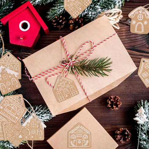 120 Pcs Christmas Gingerbread House Gift Tags Gingerbread House Christmas Tree Hanging Ornaments Brown Kraft Paper Labels with Hemp Rope for Xmas DIY Present Wrapping Holiday Decorations in Saudi Arabia