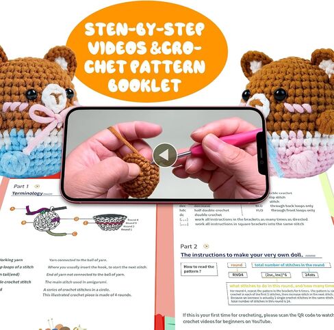 Aeloriad Crochet Kit for Beginners,Beginner Crochet Kit for Adults and Kids,Step-by-Step Video Tutorials for Adults and Kids (2 Brown Bears) in Saudi Arabia