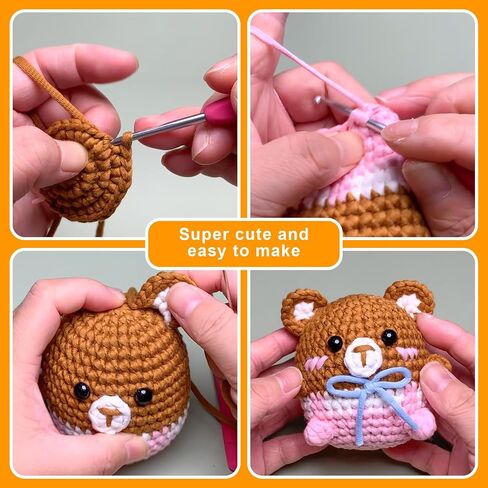 Aeloriad Crochet Kit for Beginners,Beginner Crochet Kit for Adults and Kids,Step-by-Step Video Tutorials for Adults and Kids (2 Brown Bears) in Saudi Arabia