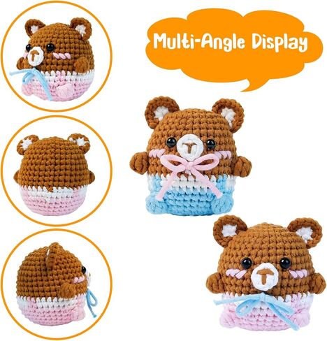 Aeloriad Crochet Kit for Beginners,Beginner Crochet Kit for Adults and Kids,Step-by-Step Video Tutorials for Adults and Kids (2 Brown Bears) in Saudi Arabia