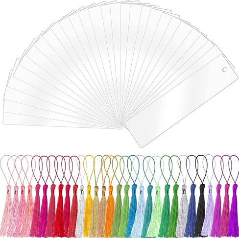 Acrylic Blank Bookmark, BetterJonny 30Pcs Clear Craft Book Markers with 36Pcs Colorful Tassels and 30Pcs Ropes Unfinished Transparent Rectangle Tags for DIY Projects and Present in Saudi Arabia