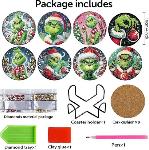 yijingtop 8 PCS عيد الميلاد Diamond Painting Coasters مجموعات مع حامل ، DIY XMAS Diamond Art Coaster مجموعات للبالغين ، مجموعات فن عيد الميلاد للماس للبالغين للحصول على جدار المنزل ديكور in Kuwait