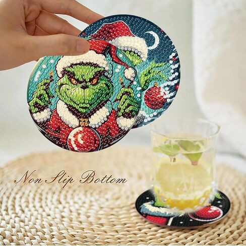 yijingtop 8 PCS عيد الميلاد Diamond Painting Coasters مجموعات مع حامل ، DIY XMAS Diamond Art Coaster مجموعات للبالغين ، مجموعات فن عيد الميلاد للماس للبالغين للحصول على جدار المنزل ديكور in Kuwait