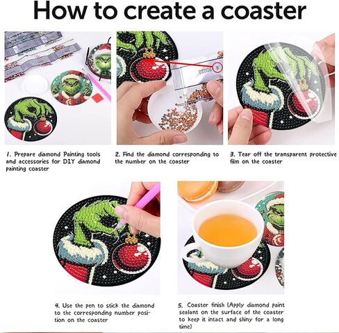 yijingtop 8 PCS عيد الميلاد Diamond Painting Coasters مجموعات مع حامل ، DIY XMAS Diamond Art Coaster مجموعات للبالغين ، مجموعات فن عيد الميلاد للماس للبالغين للحصول على جدار المنزل ديكور in Kuwait