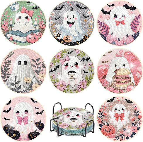 yijingtop 8 PCS عيد الميلاد Diamond Painting Coasters مجموعات مع حامل ، DIY XMAS Diamond Art Coaster مجموعات للبالغين ، مجموعات فن عيد الميلاد للماس للبالغين للحصول على جدار المنزل ديكور in Saudi Arabia