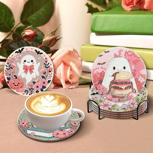 yijingtop 8 PCS عيد الميلاد Diamond Painting Coasters مجموعات مع حامل ، DIY XMAS Diamond Art Coaster مجموعات للبالغين ، مجموعات فن عيد الميلاد للماس للبالغين للحصول على جدار المنزل ديكور in Saudi Arabia