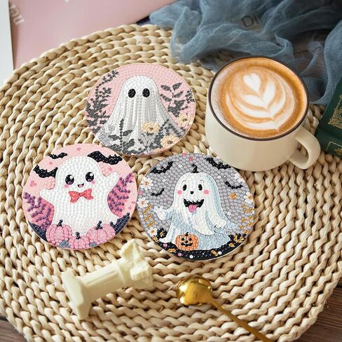 yijingtop 8 PCS عيد الميلاد Diamond Painting Coasters مجموعات مع حامل ، DIY XMAS Diamond Art Coaster مجموعات للبالغين ، مجموعات فن عيد الميلاد للماس للبالغين للحصول على جدار المنزل ديكور in Saudi Arabia