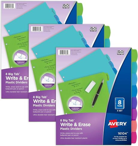 Avery Avery Date Binder Dividers مع علامات تبويب ، وكتابة 8-TAB وممثرة 3 مقاطعات رنين ، وألوان الباستيل (3 عبوات) in Saudi Arabia