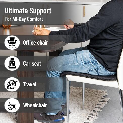 Mind Reader Seat Cushion with Gel Core, Ergonomic Pressure Relief for Tailbone, Hip, Coccyx & Sciatica Pain, Office, Car, Wheelchair, Black in Saudi Arabia