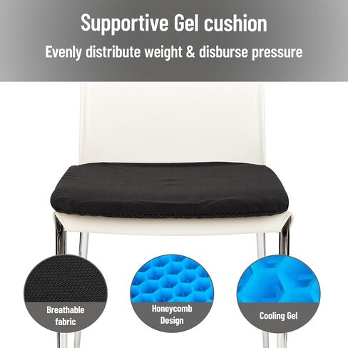 Mind Reader Seat Cushion with Gel Core, Ergonomic Pressure Relief for Tailbone, Hip, Coccyx & Sciatica Pain, Office, Car, Wheelchair, Black in Saudi Arabia