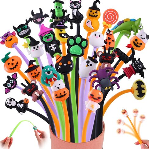 30pcs Halloween Fun Pens for Kids ,Halloween Cute Bobblehead Squishy Stress Relief Pens Novelty Swingable Black Ink Gel Writing Stationery for Holiday Students Rewards Party Favors in Saudi Arabia