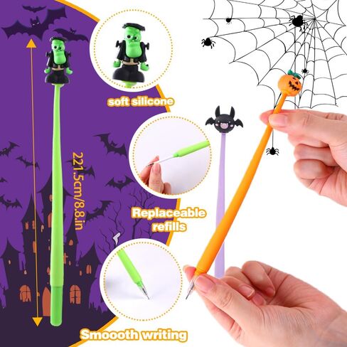 30pcs Halloween Fun Pens for Kids ,Halloween Cute Bobblehead Squishy Stress Relief Pens Novelty Swingable Black Ink Gel Writing Stationery for Holiday Students Rewards Party Favors in Saudi Arabia