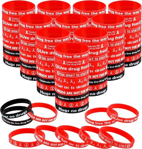 خاطئ 300 PCS RED RIBBON WEEDBANDS SILICONE RED RIBBON WEED WEARRINGNIN in Saudi Arabia