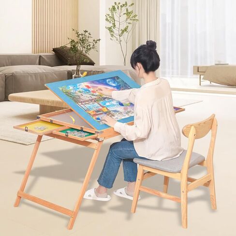 1500 Piece Puzzle Table with Legs, 35''x26'' Adjustable Puzzle Tables for Adults and Children | 3-Tilting-Angle Portable Wooden Jigsaw Puzzle Board with 4 Drawers & Cover for Gift in Saudi Arabia