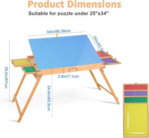 1500 Piece Puzzle Table with Legs, 35''x26'' Adjustable Puzzle Tables for Adults and Children | 3-Tilting-Angle Portable Wooden Jigsaw Puzzle Board with 4 Drawers & Cover for Gift in Saudi Arabia