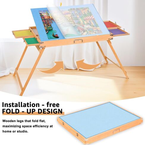 1500 Piece Puzzle Table with Legs, 35''x26'' Adjustable Puzzle Tables for Adults and Children | 3-Tilting-Angle Portable Wooden Jigsaw Puzzle Board with 4 Drawers & Cover for Gift in Saudi Arabia